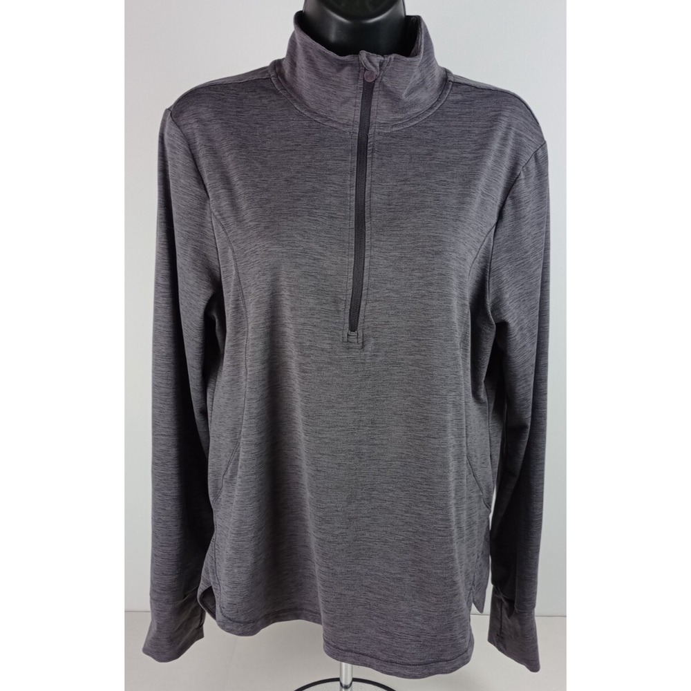 Apana Shirt Top Women's Large Gray Yoga Long Sleeve Thumb‎ Holes 3/4 Zip